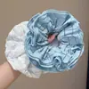 Diadema de pelo de gran tamaño con rayas plisadas azul claro para coleta estilo coreano suave ambiente perezoso accesorio de tela para el pelo