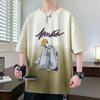 Gaywa Gradiente Manga Curta Masculino Verão Solto Desenho Animado Estampado Meia-manga Top Roupas para Adolescentes Casual Meia-manga