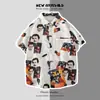 Camisa Casual Delgada Estilo Hong Kong Verano Estampado Digital Floral Playa Holgada Camisa de Manga Corta Floral para Hombre Ropa de Pareja