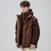 Nueva Chaqueta de Invierno de Dos Piezas Falsas Cosidas para Hombre, Estilo Coreano Marca de Moda Abrigo con Capucha de Plumón de Pato Blanco, Top de Plumón Cálido