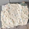 Pijama de Algodón Nube de Alta Calidad Estilo Ins de Dibujos Animados Lindo y Fresco para Mujer, Conjunto de Tres Piezas de Manga Corta con Cuello de Muñeca de Verano al por Mayor