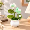 Ornamento de Mesa Acabado em Crochê Vaso Florido Fofo Decoração de Planta Presente Planta em Vaso Vaso de Flores Tricotado à Mão Flor Pequena