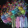 Caixa de glitter para unhas quentes transfronteiriça, múltiplas, borboleta irregular, formato de coração, redonda, lantejoulas finas finas, folha de ouro para unhas