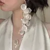 Brincos de Franja de Pérola com Concha Branca Retrô para Mulheres, Luxo Acessível de Nicho, Brincos Longos Exagerados, Brincos Estilo Férias, Brincos