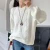 Novo suéter de malha de algodão puro com sete pontos, espesso, para outono e inverno, com gola redonda e padrão de losangos, solto, moderno, versátil e versátil, peça básica feminina