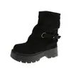 Botas apiladas de estilo coreano con plataforma gruesa y correa de hebilla para aumentar la altura para mujer, nuevas botas de ante de media pantorrilla para otoño de 2026, botines Martin retro de moda