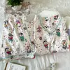 Yunduo Algodão Novo Pijama para Mulheres Primavera e Verão Foto Real Verão Doce Pulôver Gola V Manga Curta Conjunto de Roupa para Casa