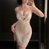 Lencería Sexy Noche Larga, Camisón Sexy de Encaje Tentación, Ropa de Dormir Atrevida de Malla Transparente Sin Ropa Interior 1094