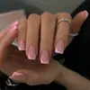 Venda Quente Comércio Exterior Curto Borda Francesa Unhas Postiças Usáveis Rosa Removível Simples Adesivos de Unha