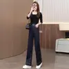 Pantalones de Mezclilla de Pierna Ancha Estrecha para Mujer, Nuevos Otoño/Invierno de Cintura Alta Casual Modernos Pantalones de Mezclilla Cropped Rectos para Mujeres Petites