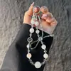 Corrente de Celular de Cristal com Laço Iridescente Alça Curta para Celular com Contas de Limão Chaveiro de Pulso Pingente de Bolsa