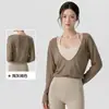 Top Sexy de Yoga con Escote en V Profundo para Mujer, Ligero y Transpirable, Camiseta de Fitness de Manga Larga, Pilates de Corte Relajado, Ropa Deportiva Casual