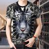 Camiseta de manga corta con estampado 3D para hombre joven, de verano, con estampado de dragón, tigre, leopardo y lobo, estilo hip hop, popular, guapo y genial.