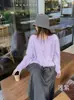 Cardigã rosa de cashmere suave e relaxado para mulheres com gola escovada, fecho de botões e uma mistura de lã e seda de amoreira