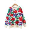 Suéter Pulôver de Lã de Ovelha Grosso Solto Novo Outono/Inverno 2026 com Flor Vermelha Grande Estilo Coreano Jacquard Pesado Estilo Preguiçoso Suéter Feminino