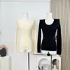 Ropa interior de punto fino 45, para otoño e invierno, cuello en U grande, elástica, de lana de oveja, capa base