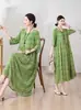 Vestido Retro de Algodón y Seda con Cuello Redondo para Mujer Tallas Grandes, Vestido Largo Holgado Adelgazante, Vestido Estampado Estilo Vacaciones, Venta al por Menor Transfronteriza