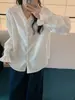 Estilo Coreano Primavera Novo Estilo Elegante Babados Decote V Solto Camisa Casual Fresca Emagrecedor Manga Longa Top para Mulheres Zg