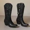 34-46 Otoño/Invierno Transfronterizos Botas de Cuero de Tacón Alto Punta Fina Botas Vaqueras Europeas y Americanas Talla Grande para Mujer Botas sin Cordones