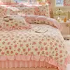 Juego de Cama de Encaje y Terciopelo de Leche con Faldón de Cama Cuatro Piezas Invierno Cálido Juego de Sábana Polar de Doble Cara Sábana Ajustada Juego de Polar Espesado Venta al por Mayor