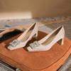 7605-12 Clásicos Sedas y Satenes Pedrería Punta Cuadrada Tacón Grueso Tacones Altos para Mujer Moda 2023 Zapatos Sencillos de Mujer 6Cm3Cm