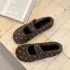 Zapatos Mary Jane de Lunares Estilo Coreano Temperamento para Mujer 2026 Otoño Nuevos Zapatos de Lana de Boca Baja con Velcro de Fondo Plano Moda