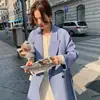 Moda Otoño e Invierno Nuevo Simple Color Sólido Solapa Atado Pequeño Hasta la Rodilla Adelgazante Lana 100% Lana Doble Cara Abrigo