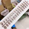 Uñas Postizas Combinadas Ojo de Gato Color Sólido Usables, Uñas de Manicura Color Sólido Blanqueadoras y de Alta Gama, Almendras Largas Removibles (30 piezas)
