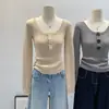 Atacado Outono Inverno Andy Veludo Gola U Manga Longa Tricô Camada Base Feminina Modeladora Roupa Externa Camada Base Suéter