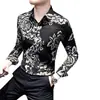 Camisa Floral Masculina de Manga Longa Estilo Étnico Novas Blusas de Primavera e Outono Estilo Masculino Estampada Elegante e Bonita Slim