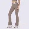 Calças de yoga com cintura cruzada e microflare para mulheres baixinhas, calças boca de sino fitness de cintura alta que levantam o bumbum, calças esportivas de nove pontos com stretch
