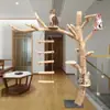 Estrutura de Escalada para Gatos com Pilares de Madeira Árvore Falsa Plataforma de Salto para Gatos Rattan Sintético Poste Arranhador para Gatos Coluna Suspensa Forma de Árvore Moedor de Garras de Árvore Arranhador para Gatos Buraco na Árvore
