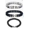Novo conjunto de pulseiras para casais preto e branco transfronteiriço, pulseira de haltere de turquesa branca, pulseira de contas de pedra vulcânica turquesa, atacado