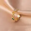 Anillo para Mujer, Lujo Ligero, Gama Alta, Nicho, No se Desvanece, Apertura de Trébol de Cuatro Hojas, Anillo Liso Ajustable, Joyería de Mano Exagerada al por Mayor