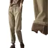 Calça Harem Espessa Forrada com Fleece de Sarja 100% Algodão para Mulheres, Nova Calça Casual Elegante Outono/Inverno 2026 com Cintura Elástica, Calça Longa da Moda