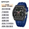 Reloj Sanda de Moda con Forma de Barril de Doble Movimiento, Reloj Multifuncional con 3 Zonas Horarias, Despertador, Reloj Deportivo Impermeable con un Toque de Alta Gama