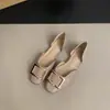 Zapatos planos de moda con hebilla cuadrada hueca para mujer, zapatos Mary Jane planos sin cordones poco profundos, zapatos de vestir de punta cuadrada elegantes estilo francés para mujer