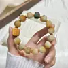 Pulseira de Raiz de Bodhi com Design Esculpido de Pequeno Caqui de Dunhuang, Pulseira de Contas de Oração Budista com Toque Suave