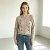 Cárdigan de Punto Retro Moderno con Botones Tridimensionales para Mujer, Cuello Redondo, Doble Cremallera, Suéter Abrigo Corto Elegante