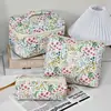Bolsa de Maquillaje Vertical de Poliéster-Algodón Floral con Gran Capacidad y Compartimentos, Bolsa Portátil para Guardar Cosméticos, Bolso de Mano para Viaje