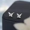 Brincos de Prata Pura S999 Estilo Coreano Borboleta com Zircônia para Mulheres, Design Único, Brincos Doces e Estilosos para Atacado