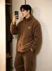 Pijama de Coral Fleece para Mujer Otoño Invierno Nuevo Estilo Set Portátil con Cremallera Moda Suelto Engrosado Cálido Cárdigan Ropa de Casa