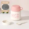 Caneca de Aveia de Aço Inoxidável 304 para Trabalhadores de Escritório, Caneca de Mingau de Ninho de Pássaro e Fungo Branco com Tampa e Colher, Caneca Portátil de Café da Manhã para Uso Doméstico