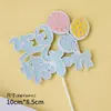 Topo de Bolo de Aniversário com Tema Azul com Estrelas, Moinhos de Vento e Nuvens para Celebrações de 100 Dias, Primeiro Aniversário e Mêsversário de Meninos