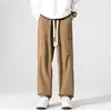 Pantalones de Trabajo para Hombre 2026 Nuevos con Cordón Holgados Pierna Recta Marca de Moda Americana Plisados Versátiles Casuales Pantalones Largos Ropa para Hombre