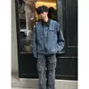 Jaqueta de trabalho azul Detroit, jaqueta baseball curta retro americana masculina para primavera/outono, jaqueta jeans cleanfit