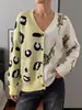 Cárdigan con Botones, Estilo Europeo y Americano Transfronterizo, Abrigo de Otoño e Invierno, Bloques de Color, Suéter de Punto Jacquard con Estampado de Leopardo, Suéter Navideño