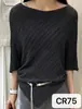 Top de punto de sarga estilo francés con hombros descubiertos y manga corta para mujer, estilo fino de verano, corte holgado irregular, mangas murciélago, top que ciñe la cintura