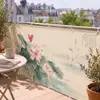 Nova cortina de privacidade para grade de varanda com lótus em pintura a tinta estilo chinês, cortina de privacidade para vila, tela de privacidade para grade de terraço, tecido à prova de chuva e à prova d'água