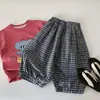 Calça Casual Xadrez Mabao Infantil 2026 Outono Nova Tendência Estilosa Solta Cenoura para Meninos e Meninas Calça Longa de Bebê